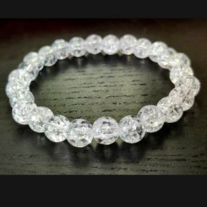 Fire & Ice Crackle Quartz gemstone beaded stretch bracelet #044